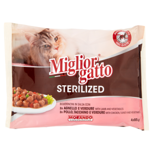 Migliorgatto Sterilized Bocconcini in Salsa con Agnello e Verdure - Pollo, Tacchino e Verdure 4x85g
