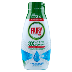 Fairy Gel Lavastoviglie Platinum Extra Brillantezza, Detersivo Piatti Brezza Marina 28 Lavaggi 504ml